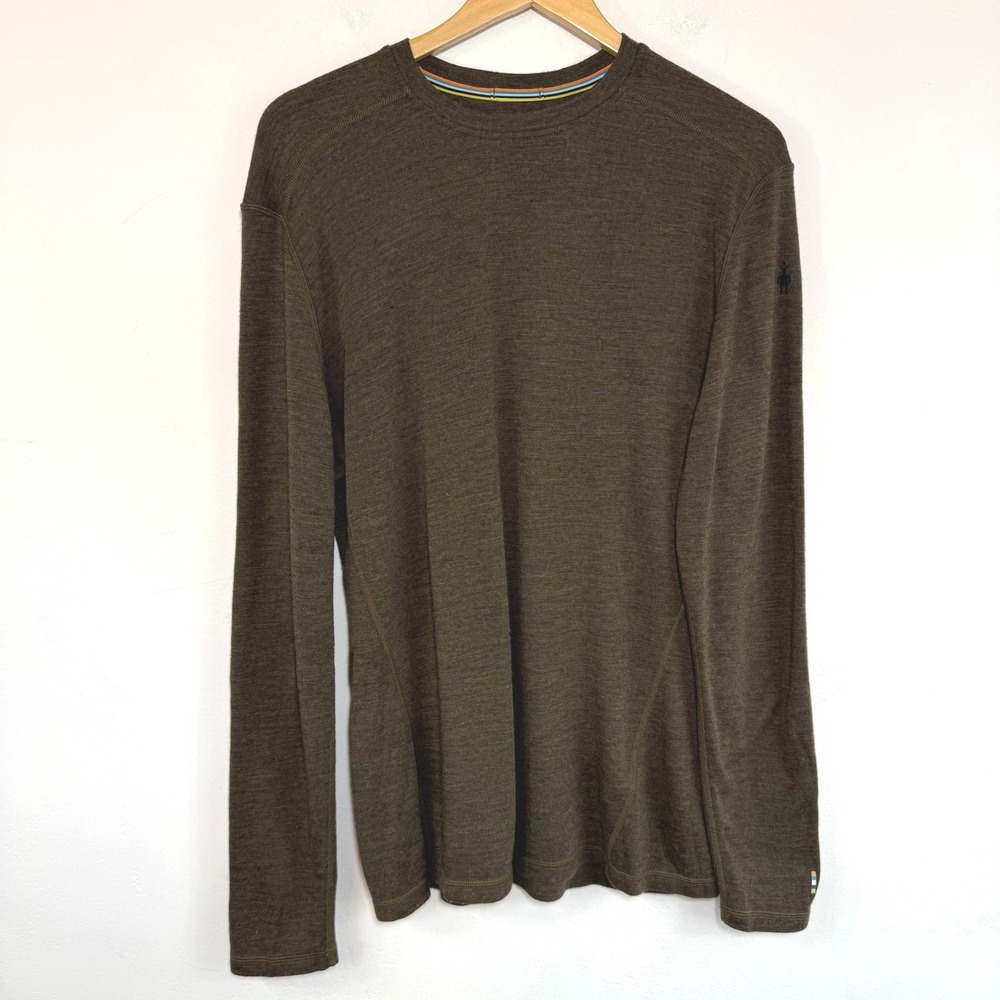 Smartwool Merino 250 Base Layer Long Sleeve Top Olive Green Thermal Hiking L